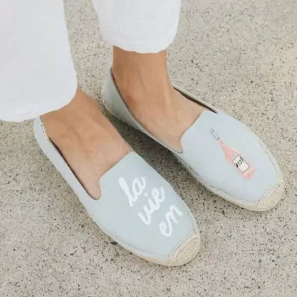 Soludos Pale Blue La Vie En Rosé Espadrille Flats Slip On Shoes, size 8.5